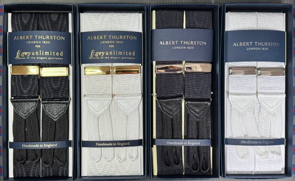 Albert Thurston Black or White Moire Barathea Formal Braces/Suspenders. As worn by James Bond !!