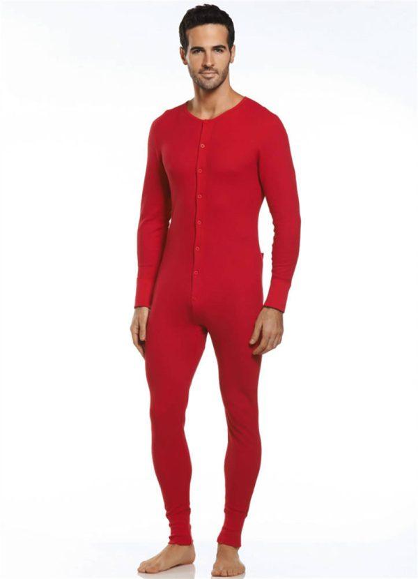 TALL MAN version.Button front Union Suit (Combinations) in Traditional Red or White - Image 3