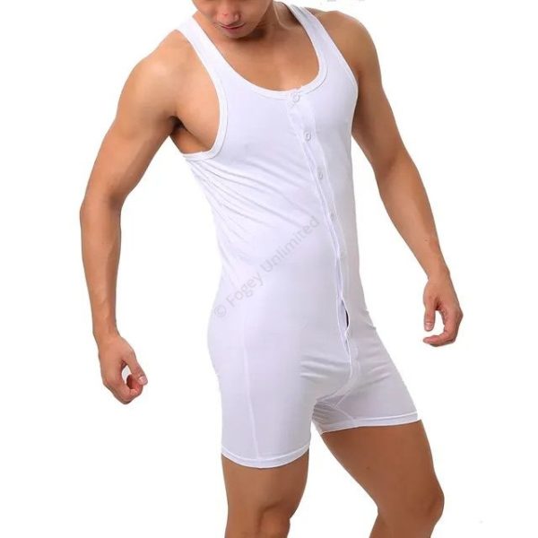 Vintage Style Athletic "Summer" Union Suit. Lightweight Cotton in White or Grey - Image 2