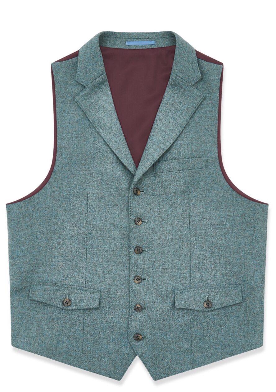 Henfield Lapelled Waistcoat/Vest by Gurteen. Teal Size 40″ Chest