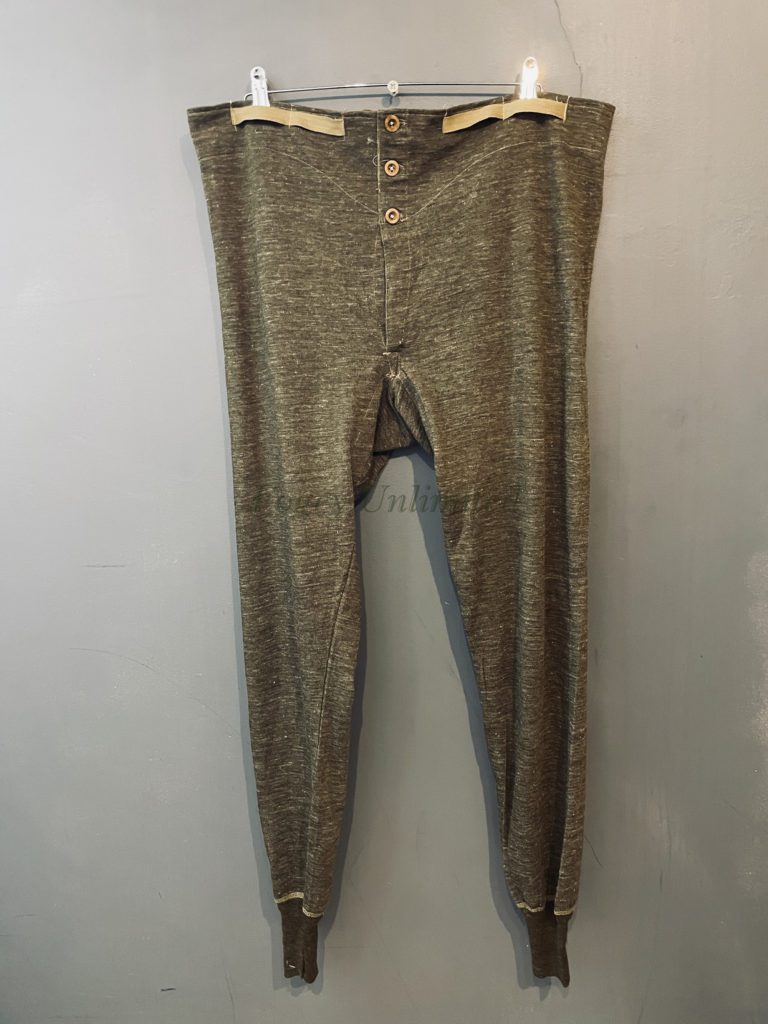 VINTAGE Military issue Long Johns w/ Brace Tapes. button front and adjustable. Olive Green
