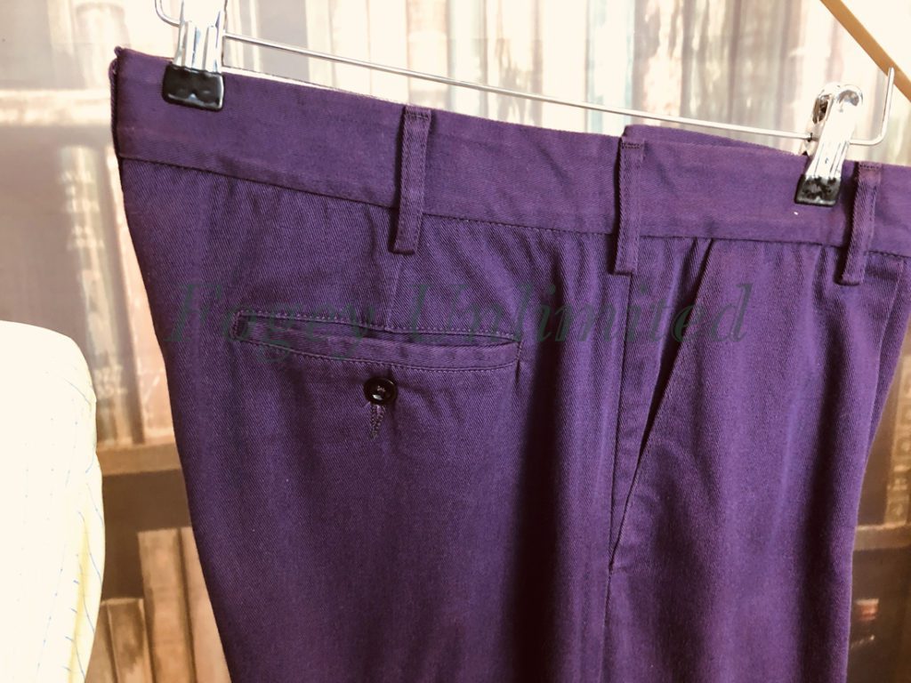 Pakeman Catto & Carter Purple Cotton Button Fly Trousers 36