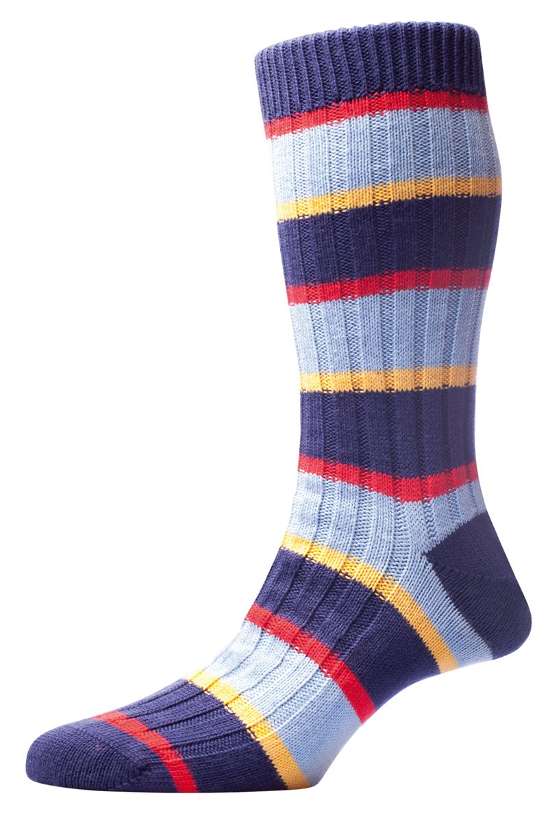 The Molesey Sock with Bordered Block stripe