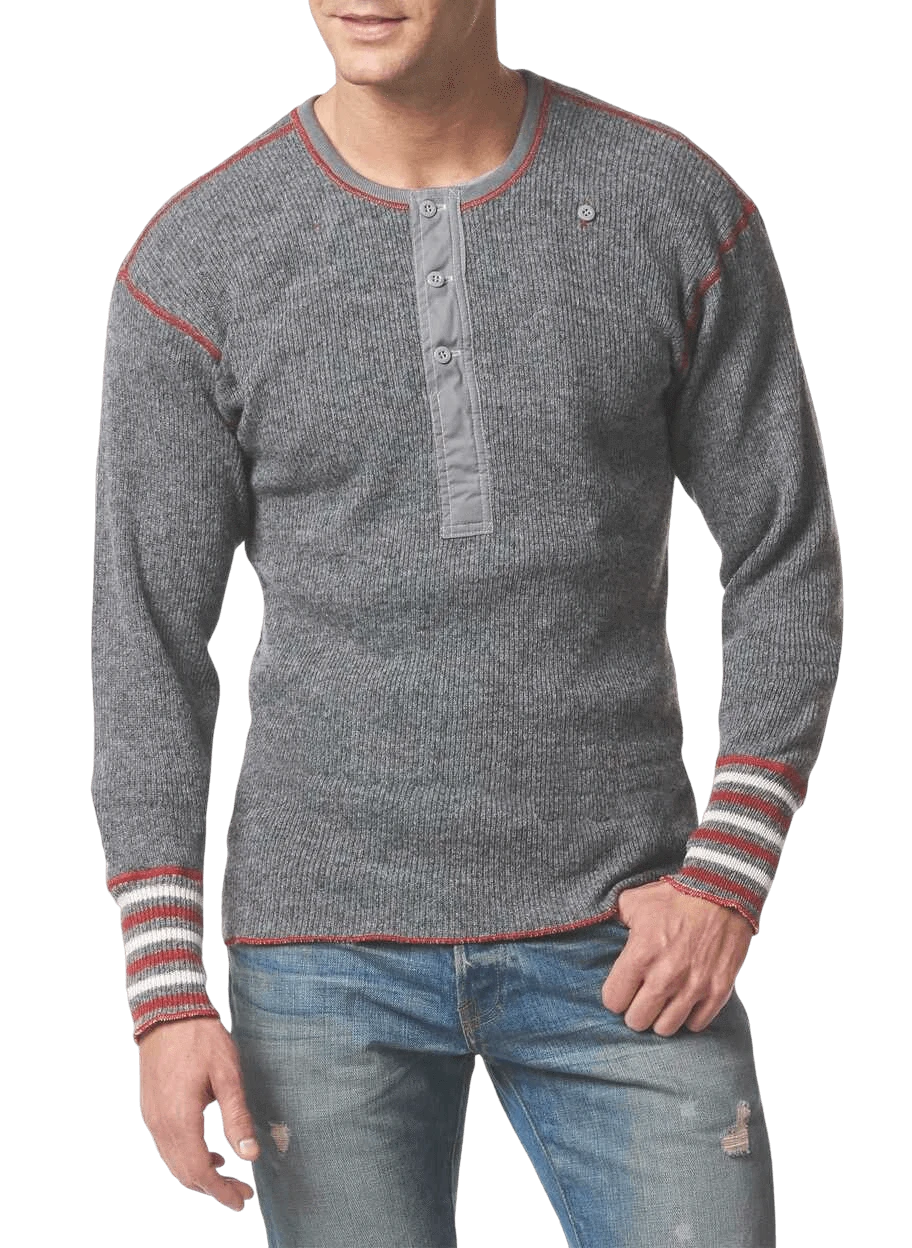 Stanfield’s Heavyweight Undershirt/Henley. Long Sleeve in Grey Heritage Wool