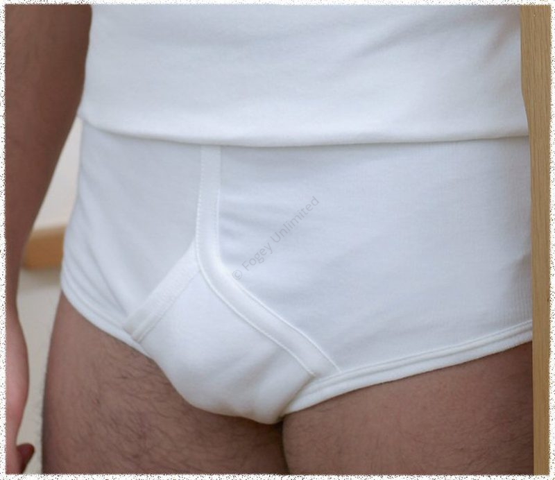 Traditional White Mens Basics Underwear. Combed Cotton Briefs Y-Fronts