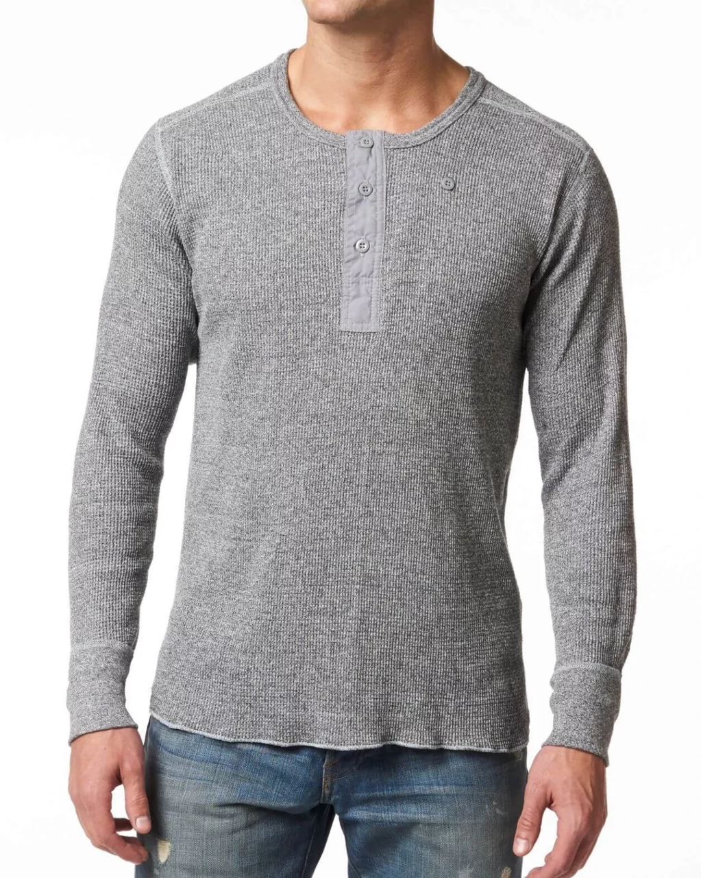 Stanfield’s Undershirt Waffle Knit Henley. Long Sleeve in Grey or Indigo