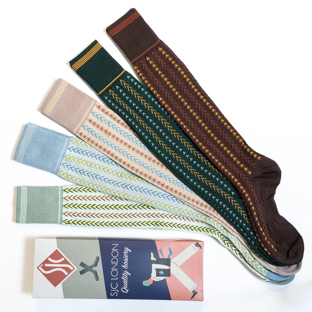 Bright and Bold Long Socks perfect with Tweeds, Plus Fours, Chevron pattern One pair
