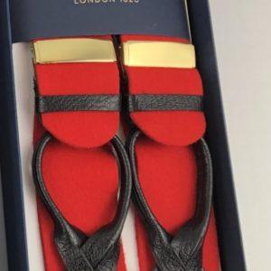 Albert Thurston Traditional Boxcloth Braces (Suspenders) Red  with Black Leather Runners