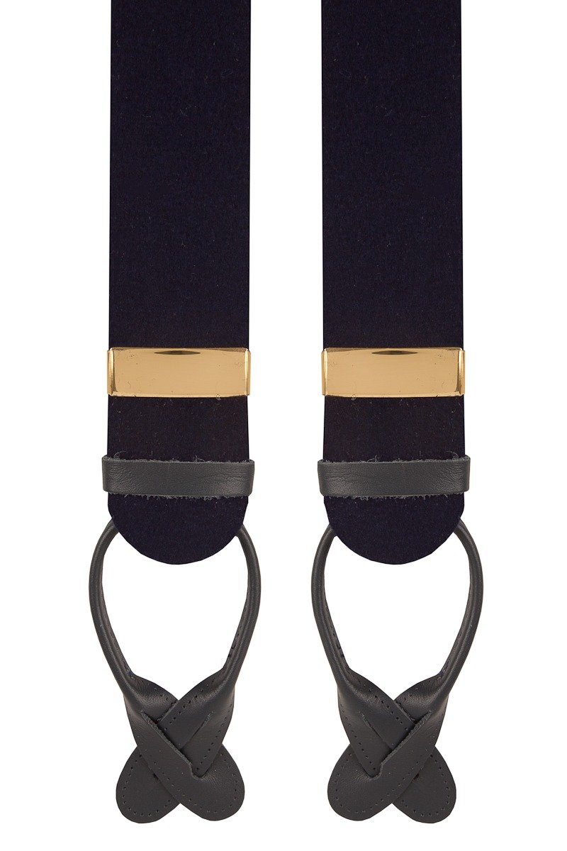 Albert Thurston Traditional Boxcloth Braces (Suspenders) Black with Black Leather Runners