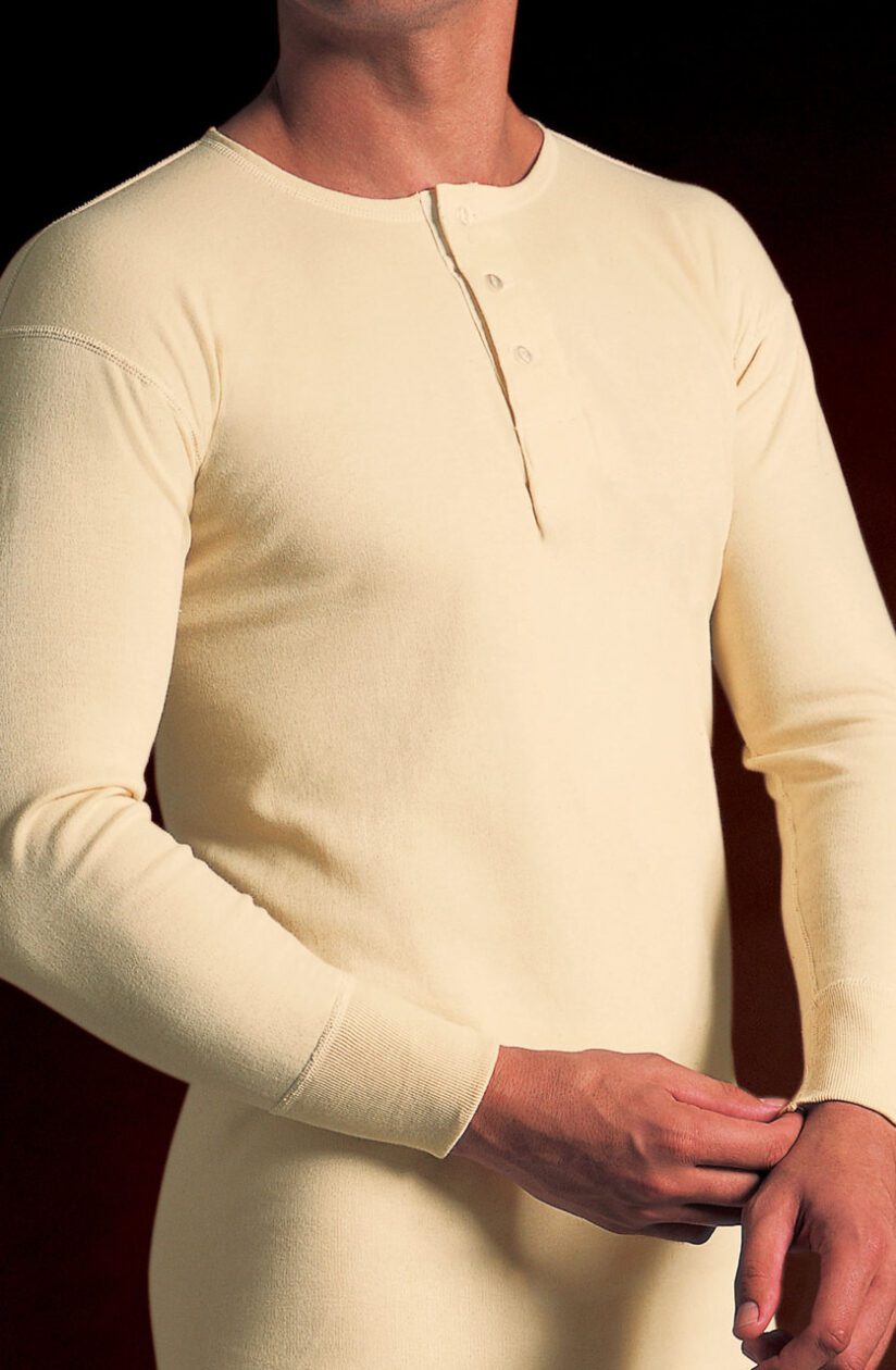 Vedoneire Winterlock Cream Henley Button Front Undershirt LONG Sleeve