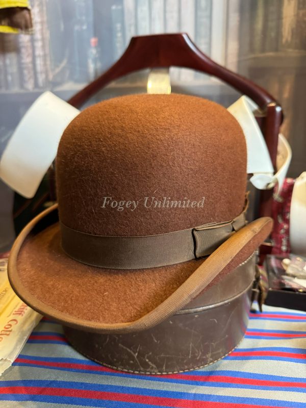 Vintage BROWN Herbert Johnson Bowler Hat Size 6 7/8"(56cm) Immaculate (Ref: HJ678)