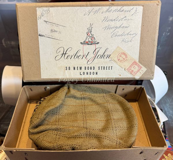 Vintage well used Herbert Johnson Tweed Caps in original box. Size: 7 1/8 58cm