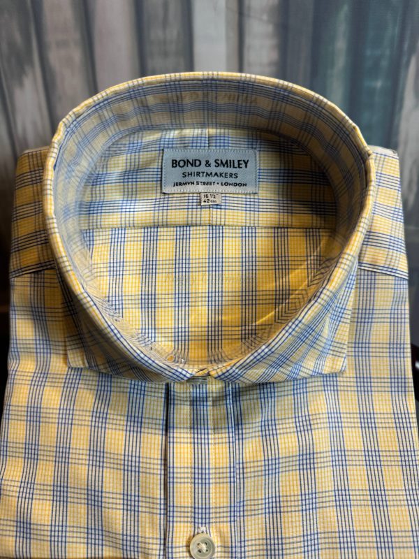 Bond & Smiley Yellow Blue Check High Quality Shirt 16 1/2". New in packet - Image 2