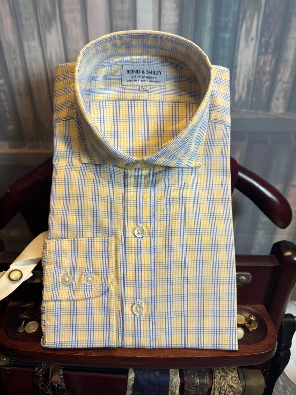 Bond & Smiley Yellow Blue Check High Quality Shirt 16 1/2". New in packet