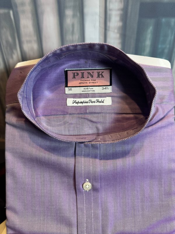 Thomas Pink Traditional Collarband Tunic Shirt for your Stiff collar 16" collar Lilac Herringbone - Image 4
