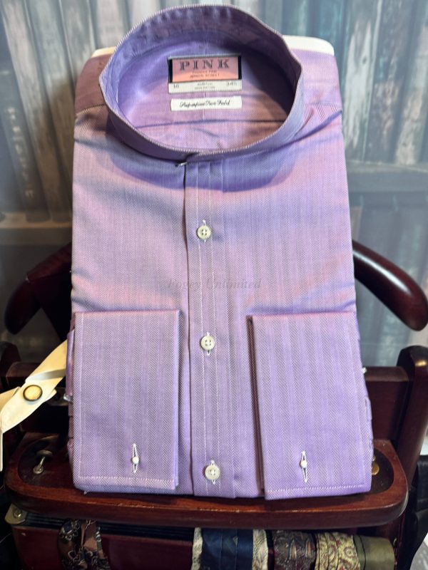 Thomas Pink Traditional Collarband Tunic Shirt for your Stiff collar 16" collar Lilac Herringbone - Image 3