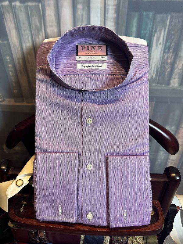 Thomas Pink Traditional Collarband Tunic Shirt for your Stiff collar 16" collar Lilac Herringbone