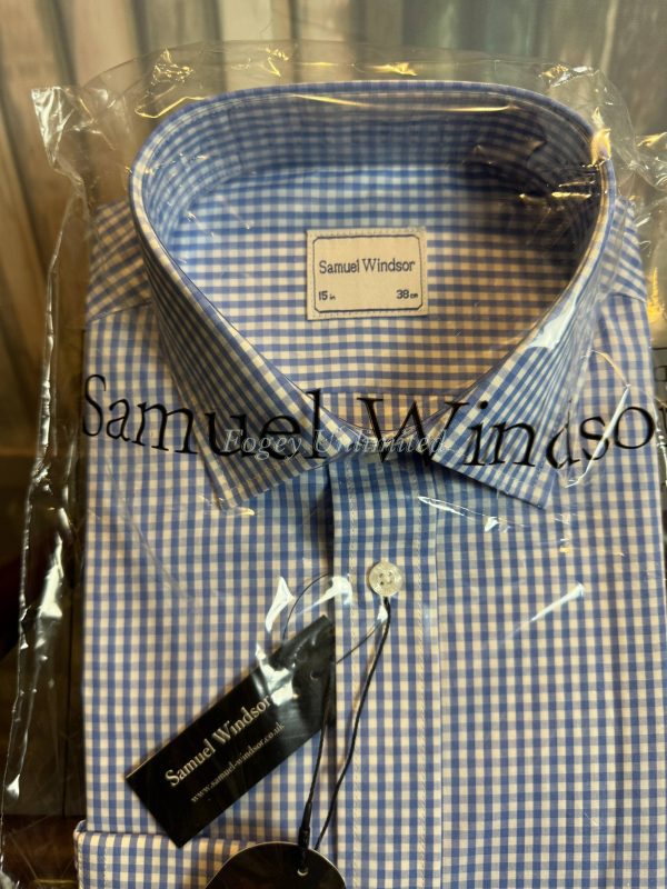 Blue Gingham High Quality Shirt. Samuel Windsor 15". New in packet  (Ref:SWB15)