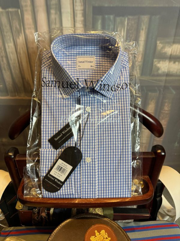 Blue Gingham High Quality Shirt. Samuel Windsor 15". New in packet  (Ref:SWB15) - Image 3