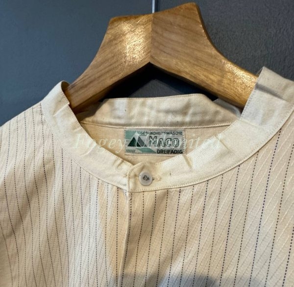 Maco Vintage German Heavyweight Long Sleeve Shirt/Undershirt. Contrast Bib Front 17"/43cm  Neck (Ref Maco43) - Image 7