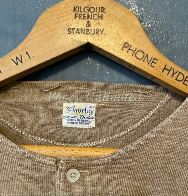Vintage Morley Wool 3 button Long Sleeve Undershirt. 36" Chest (Ref: Mly36) - Image 7