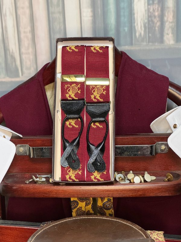 Albert Thurston Finest Braces (Suspenders) Barathea  Burgundy Lions