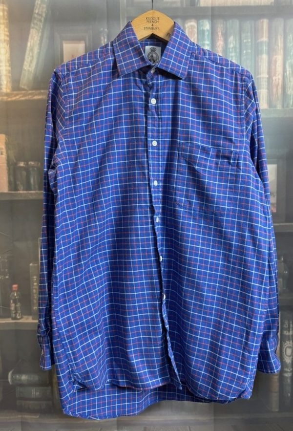 Cordings of Piccadilly Blue Tattersall Check Shirt. Neck 15"/38cm. (Ref: CDGBL15)