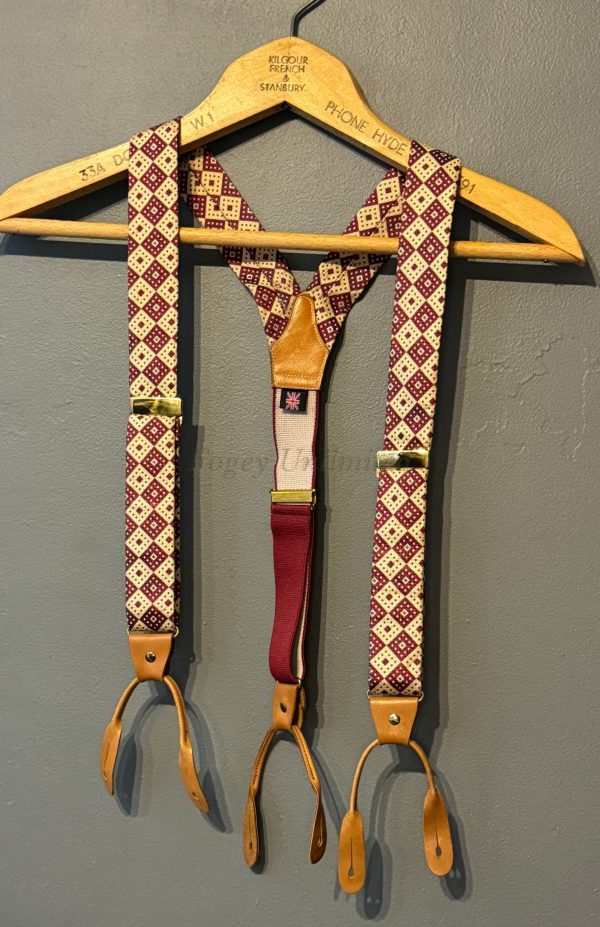 Pre-Loved Albert Thurston Silk Diamond Pattern Barathea Braces Suspenders