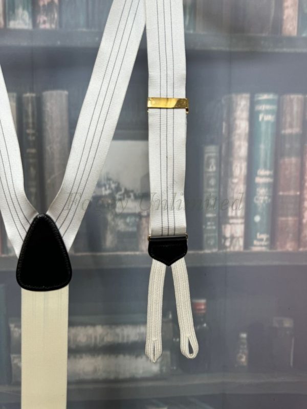 Pre-Loved Braces from Trafalgar Ivory with Navy pinstripe Barathea Braces Suspenders - Image 2