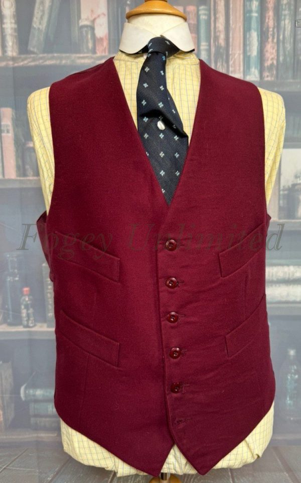 Vintage Burgundy Wool Doeskin Waistcoat/Vest Chest 44"/112cm  (CAR44)