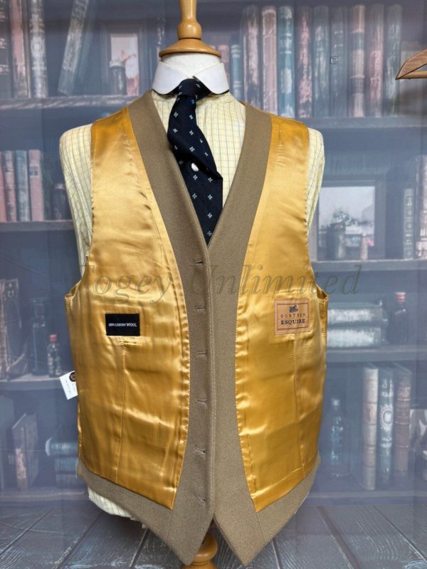 GURTEEN ESQUIRE Wool Doeskin Waistcoat/Vest. Fawn 46"/117cm Chest. (GTN46F) - Image 4