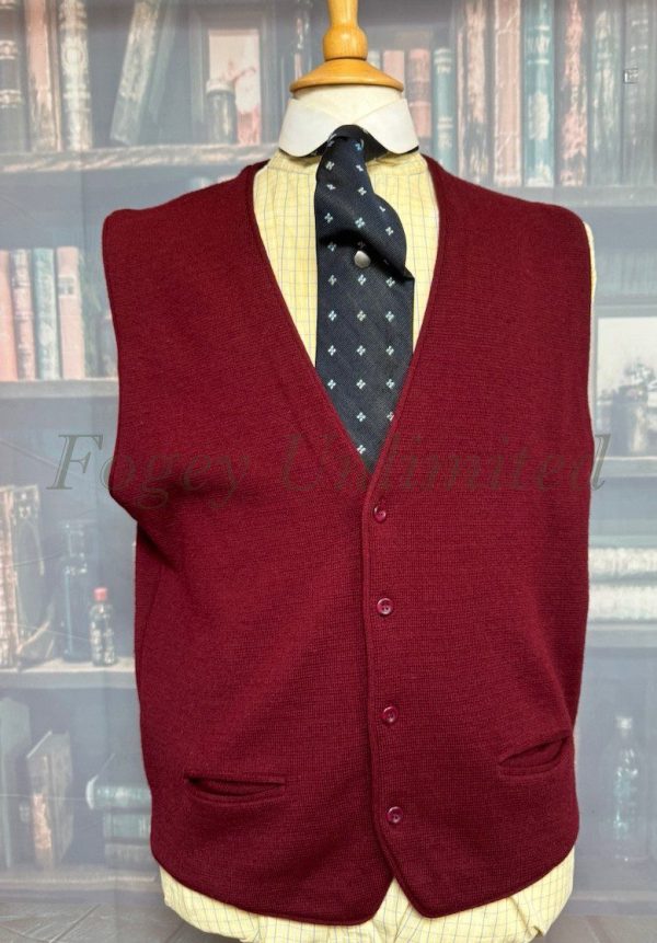 Vintage St Michael Burgundy Wool Button Front Waistcoat/Vest Chest 44"/112cm (SM44)