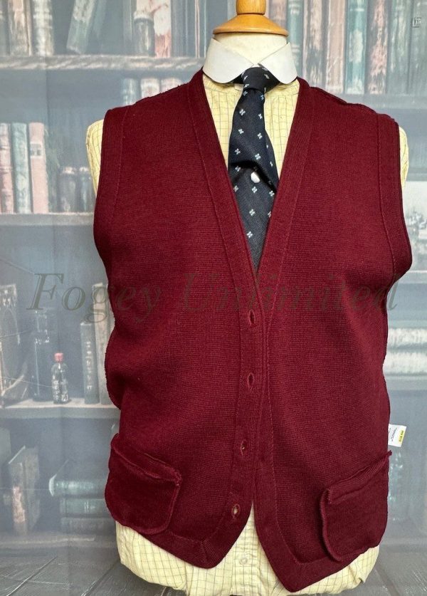 Vintage St Michael Burgundy Wool Button Front Waistcoat/Vest Chest 44"/112cm (SM44) - Image 6