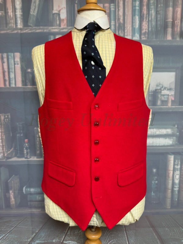 Vintage Poppy Red Doeskin Waistcoat/Vest 44"/112cm Chest (Ref: FRS44)