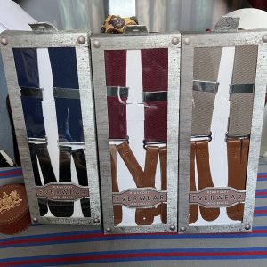 Traditional style Button on Braces/Suspenders with leather ends/Runners. Plains and Single Colours
