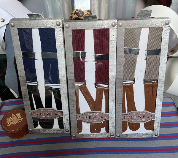 Traditional style Button on Braces/Suspenders with leather ends/Runners. Plains and Single Colours