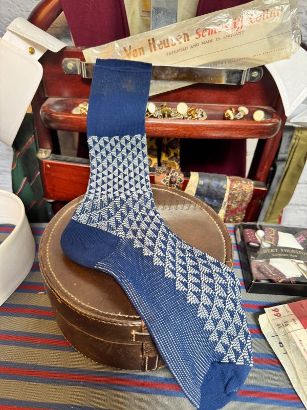 Vintage Nylon/Polyester Navy patterned socks Size 6-11 (ref:EXBS) - Image 8