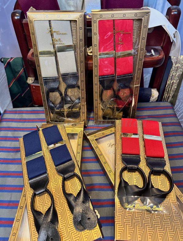 Traditional style Button on Braces/Suspenders with leather ends/Runners. Plains and Single Colours (LKB)