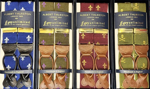 Albert Thurston Barathea Braces/Suspenders. Fleur-de-Lys Pattern in 5 colours