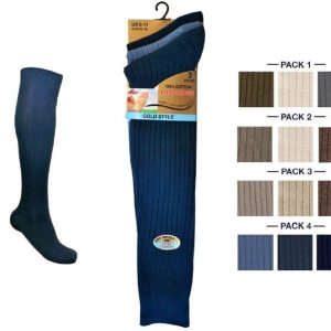 Gentlemans Knee High OTC (Over the calf) Long Socks/Hose. Cotton 3 Pack