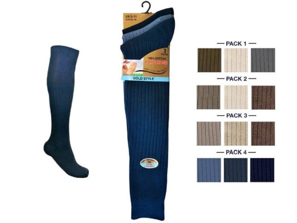 Gentlemans Knee High OTC (Over the calf) Long Socks/Hose. Cotton 3 Pack