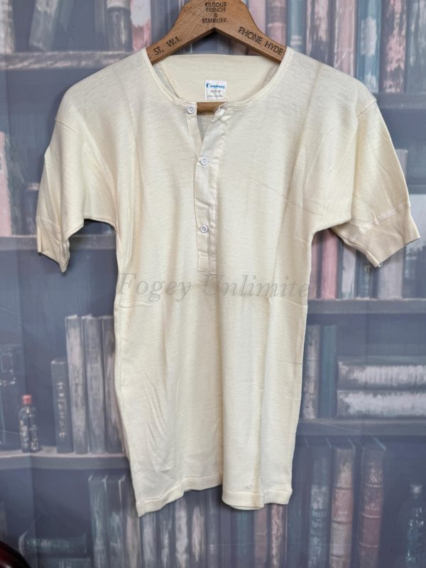 Vintage Button Front Undershirt SHORT Sleeve Combed Cotton by Consort. Size Large 38-40" Chest (Ref:CSTM) - Image 2