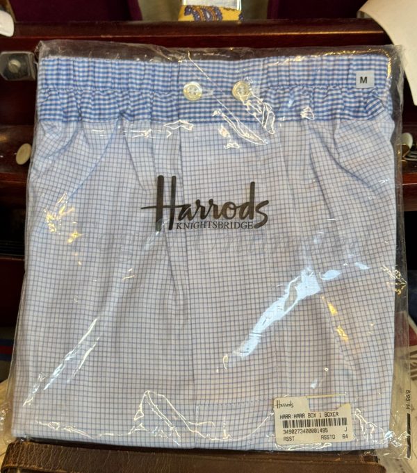 Traditional Cut Harrods Boxer Shorts NEW Old store stock Medium Waist 34-36" Blue Gingham