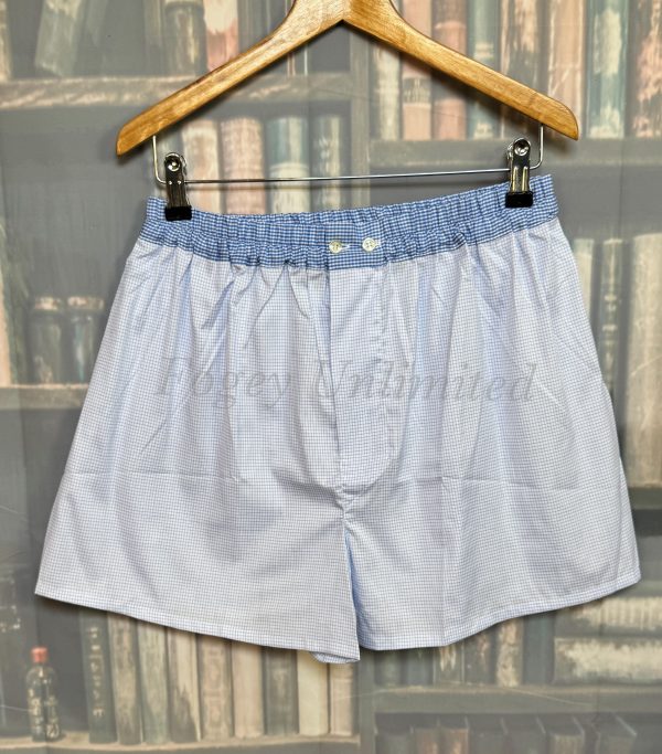 Traditional Cut Harrods Boxer Shorts NEW Old store stock Medium Waist 34-36" Blue Gingham - Image 3