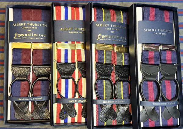 Albert Thurston Braces/Suspenders Woven Barathea Stripes and Patterns. Black Runners (BSBR)