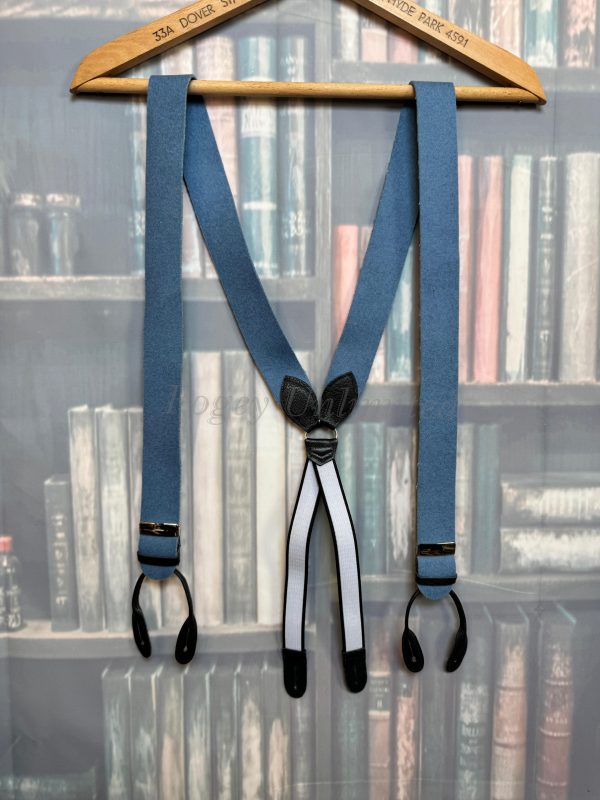 Albert Thurston Traditional Boxcloth Braces (Suspenders) Saxe Blue with Black Leather Runners