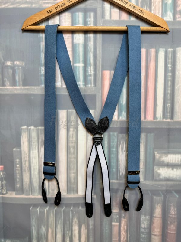 Albert Thurston Traditional Boxcloth Braces (Suspenders) Saxe Blue with Black Leather Runners - Image 2