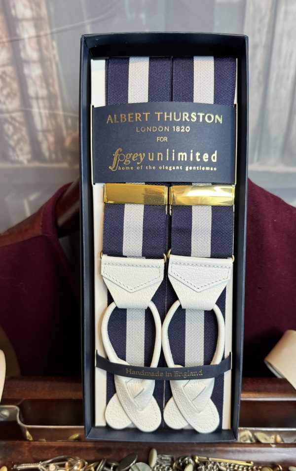 Albert Thurston Braces/Suspenders Woven Barathea Stripes and Patterns. White Runners - Image 4
