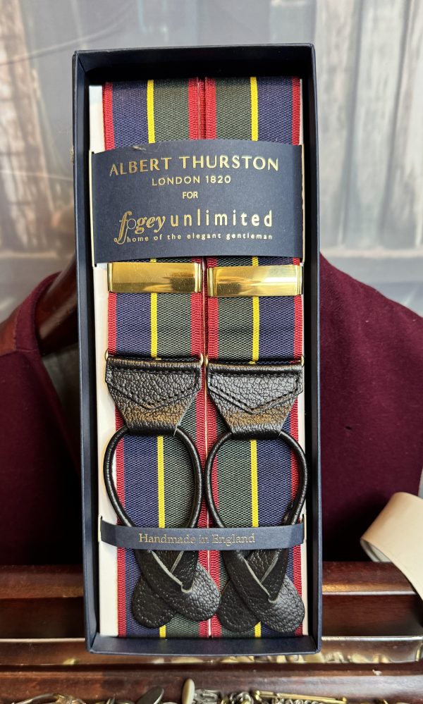 Albert Thurston Braces/Suspenders Woven Barathea Stripes and Patterns. Black Runners (BSBR) - Image 2