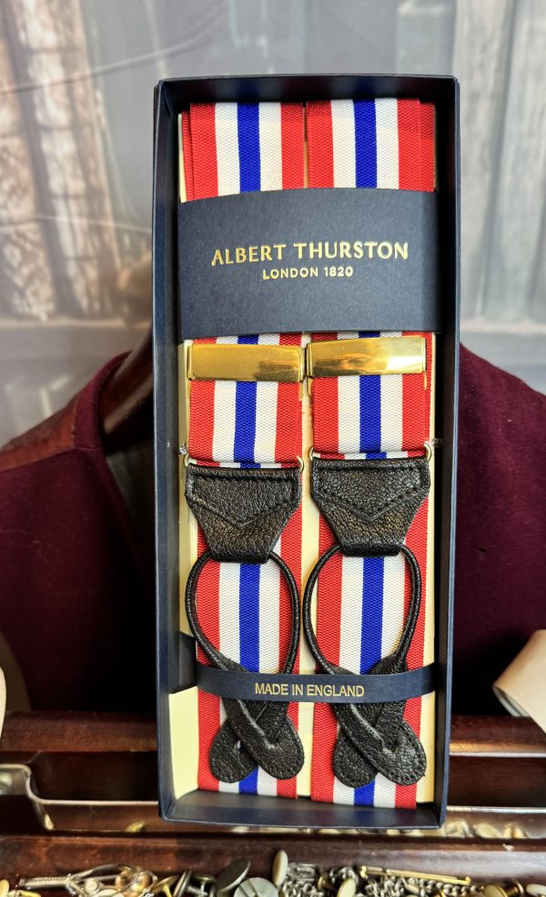 Albert Thurston Braces/Suspenders Woven Barathea Stripes and Patterns. Black Runners (BSBR) - Image 6